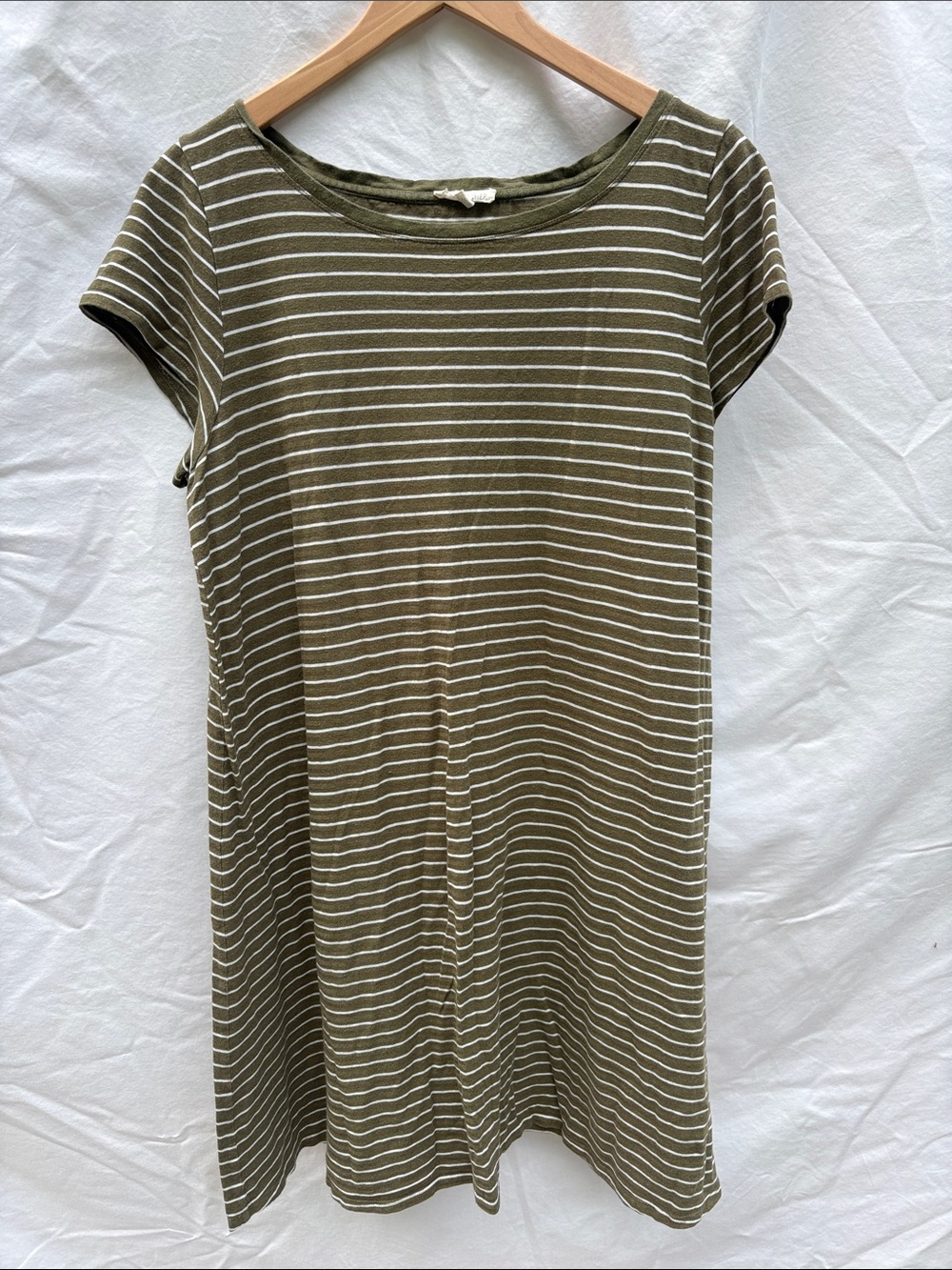 Eileen Fisher Olive & White Striped Scoop-Neck Mini Dress